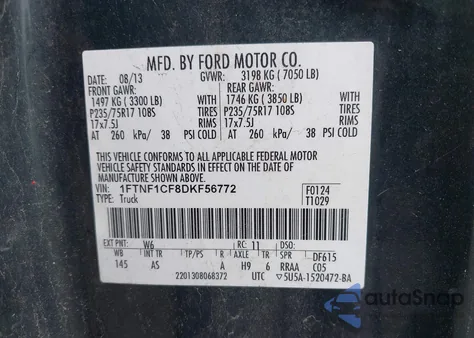 2013 Ford F-150 Xl from USA, damaged, VIN 1FTNF1CF8DKF56772